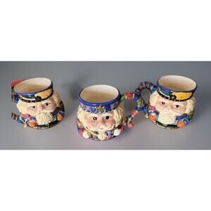 Set of 3 Houston Harvest Santa Christmas Mugs Nutcracker Hand Painted Holiday